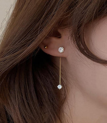 Simple AAA+ Cubic Zirconia Diamonds Delicate Long Earrings - The Jewellery Supermarket